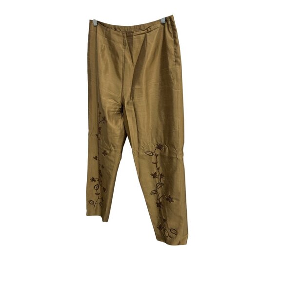 Silkland Womens Embroidered Silk Pants Size 10 Gold Floral Design - Picture 3 of 8